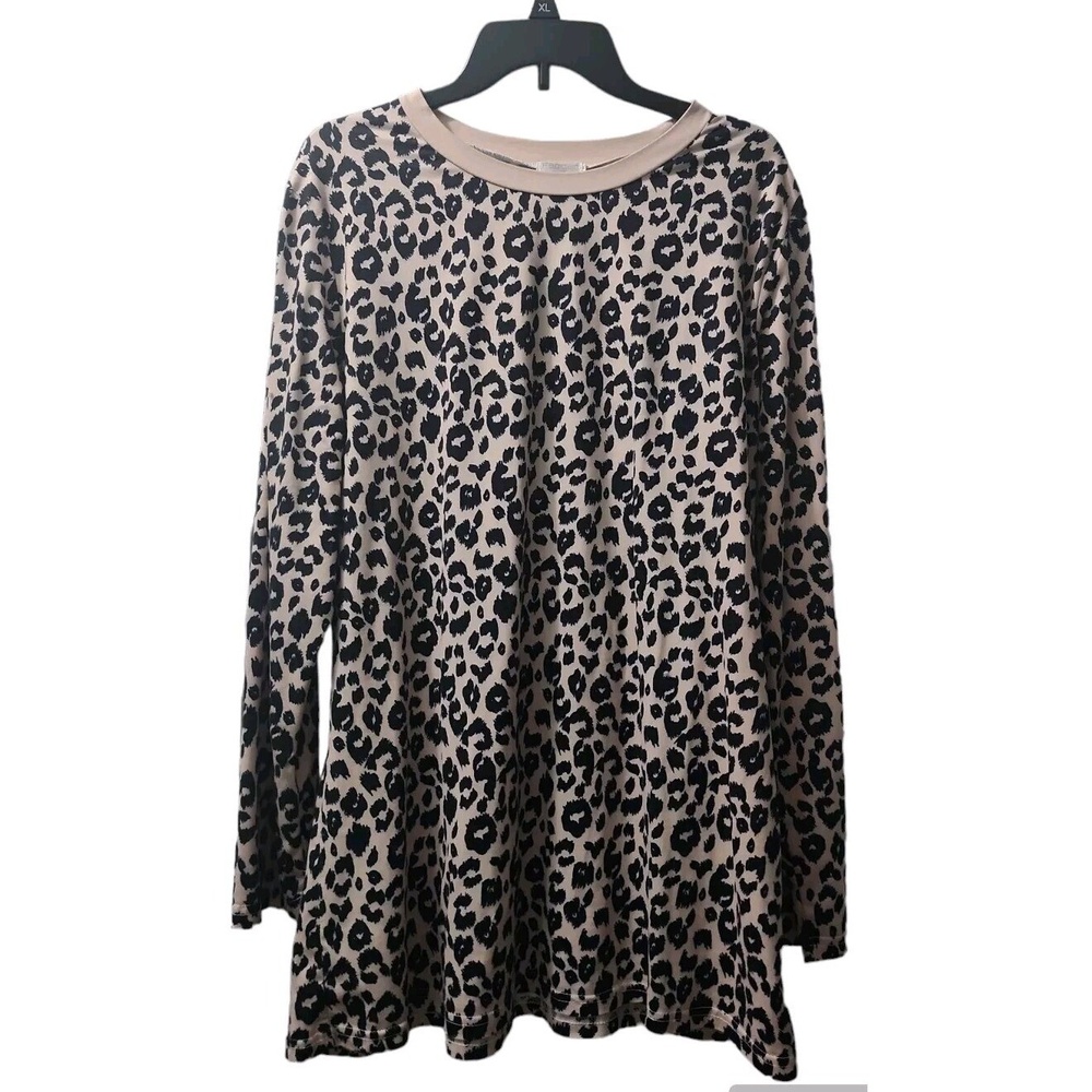 Feager Leopard Print Long‎ Sleeve Casual T-Shirt Dress Animal Print